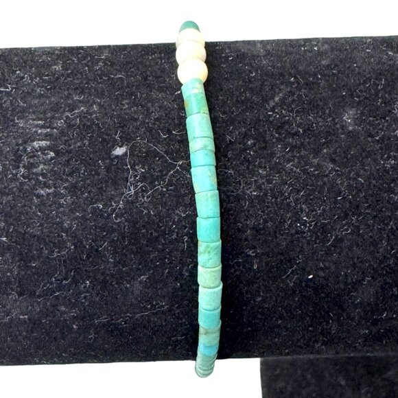 Turquoise Heishi Tube Bead Stretch Bracelet Handmade Southwest Artisan Design - Picture 4 of 6